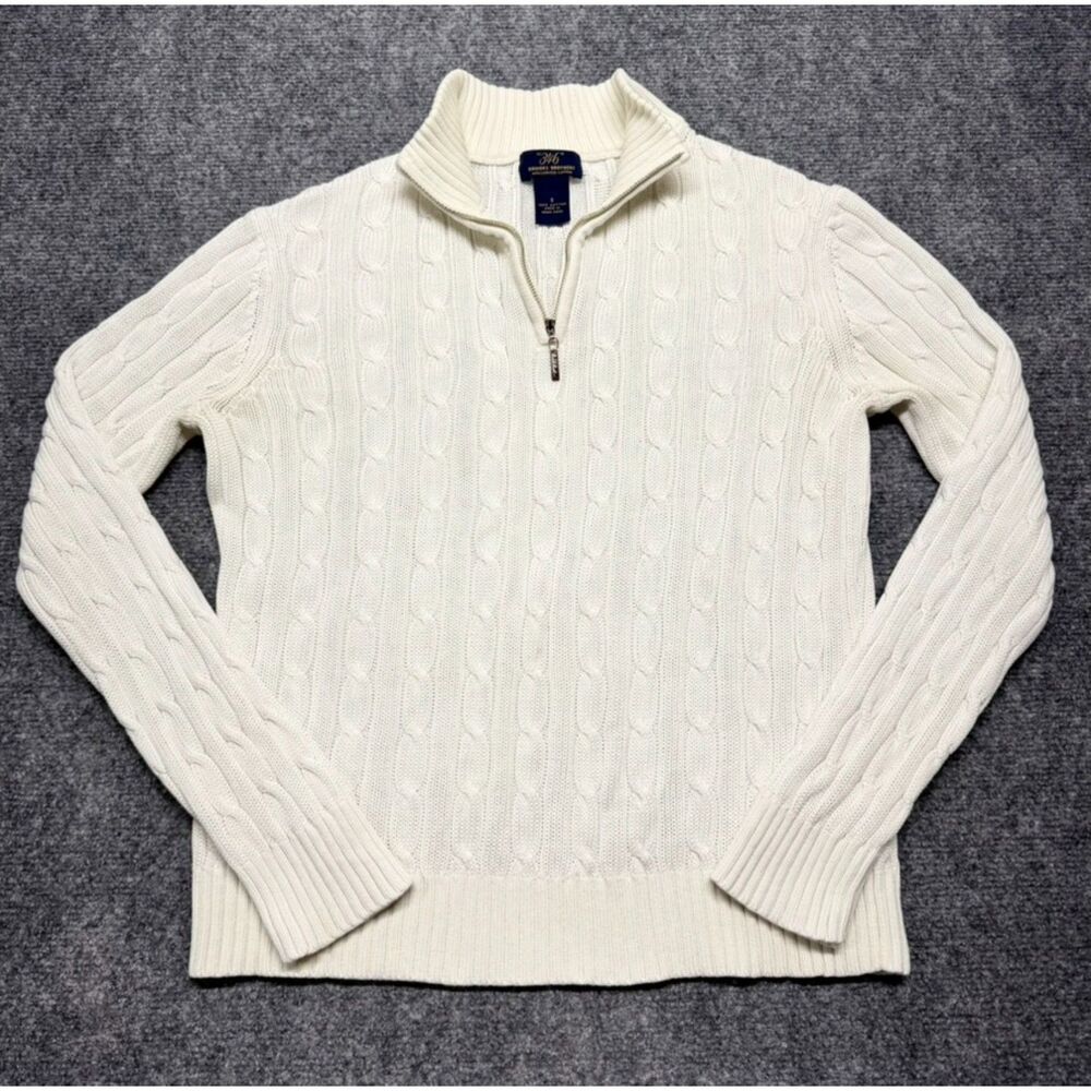 Brooks Brothers 346 Sweater Womens S Ivory Cable Knit Quarter Zip Cotton